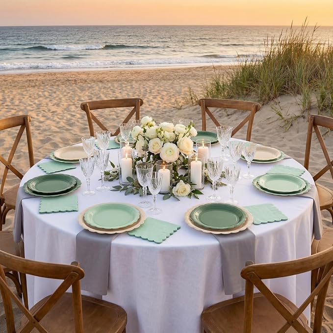 110pcs Sage Green Plates and Napkins Tableware Set Serve 25 Guests Includes - Image 5