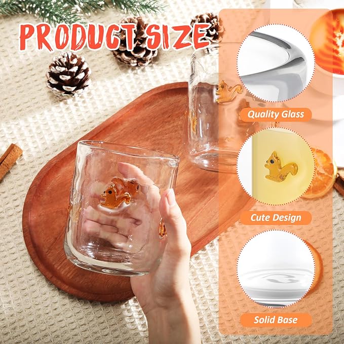 SiliFine 2 PCS Squirrel Icon Juice Glasses - 14oz Cute Squirrel Stemless Wine - Image 3