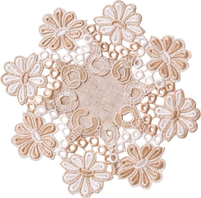 European Antique Jacquard Lace Table Doilies, Small Farmhouse Linen Embroidered by VIRFONOR