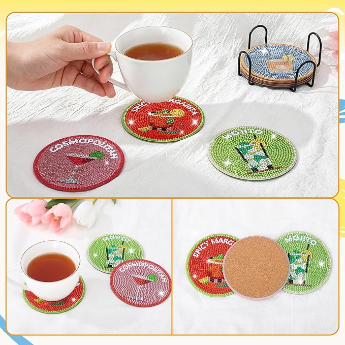 8 Pcs Boho Diamond Art Painting Coasters Holder Cocktails | Abstract Diamond - Image 5