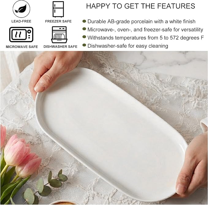 Oval Platter Oval Trays 2 Pack for Entertaining, New Bone Porcelain, 12 x 5.78 - Image 3