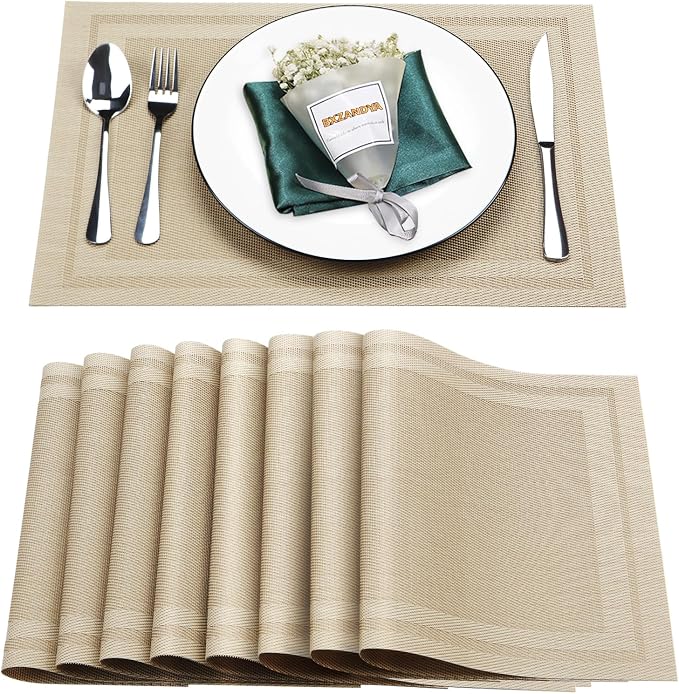 Placemats Set of 8, Vinyl PVC Heat Resistant Washable Placemats Set, Non Slip by BxzanDya-LifeSmartMaker
