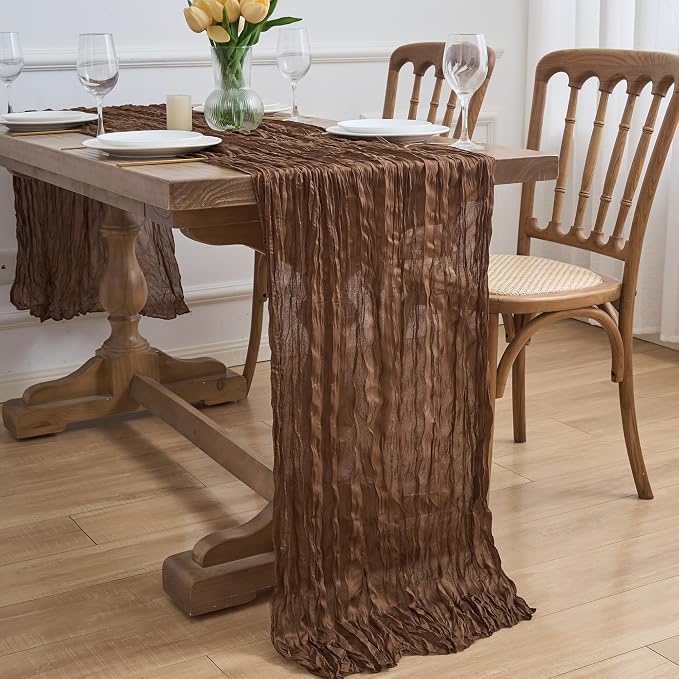 Asee'm 6pcs Brown Coffee Cheesecloth Table Runner 10FT Boho Rustic Fall | Sheer - Image 7