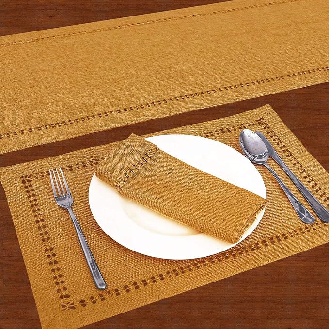 Grelucgo Set of 4 Handcrafted Solid Mustard Gold Color Dinner Napkins, - Image 4