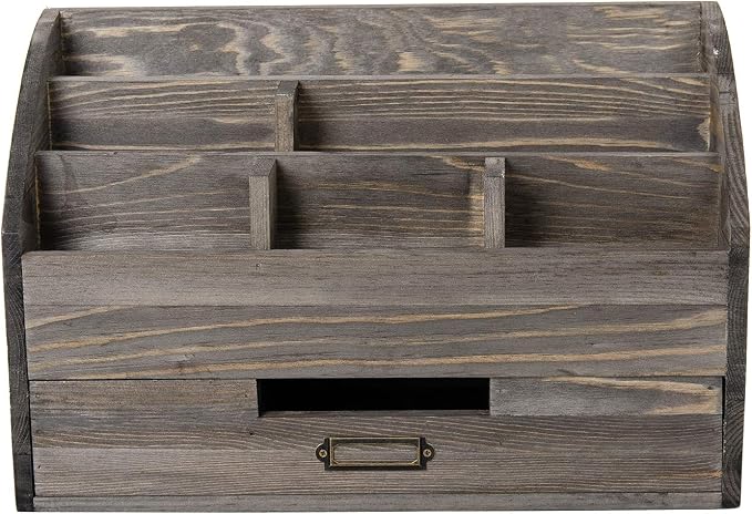 canwedance Distressed Rustic Wooden Office Desk Organizer 5 Compartment - Image 3