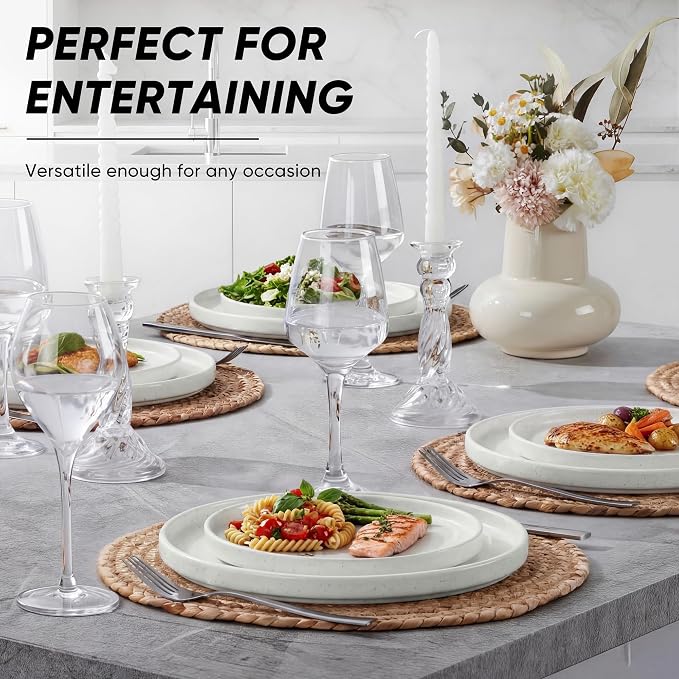 E-far 7.9 Inch Ceramic Dinner Plates, 6-Piece Stoneware Salad Plates, Chip & - Image 4