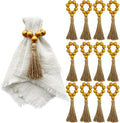 Napkin Rings Set of 12, Wooden Bead Elastic Tassel Napkin Ring | Tassel Napkin by JiTiMi