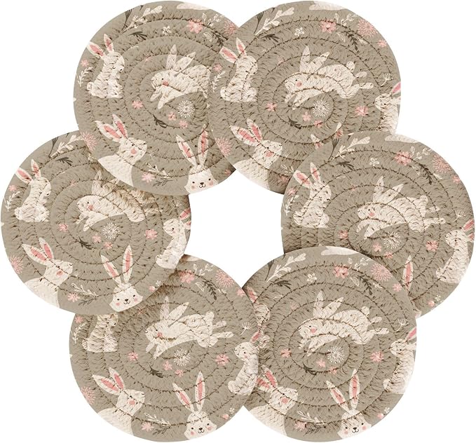 YETTASBIN Cute Bunny 6 Pcs Drink Coasters - Image 2