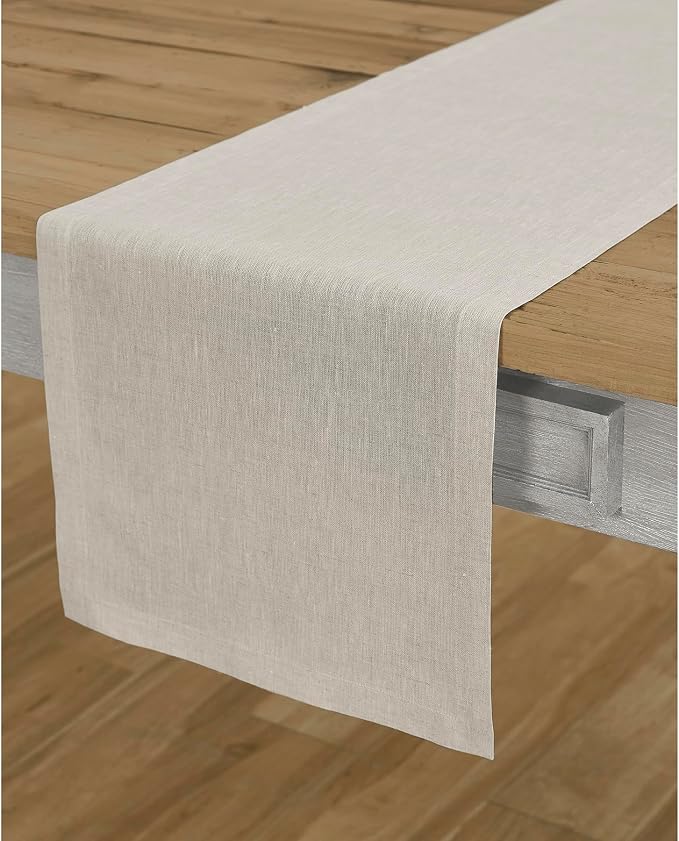 Solino Home 100% Pure Linen Table Runner Natural Long, Athena 14 x 108 in | by SolinoHome