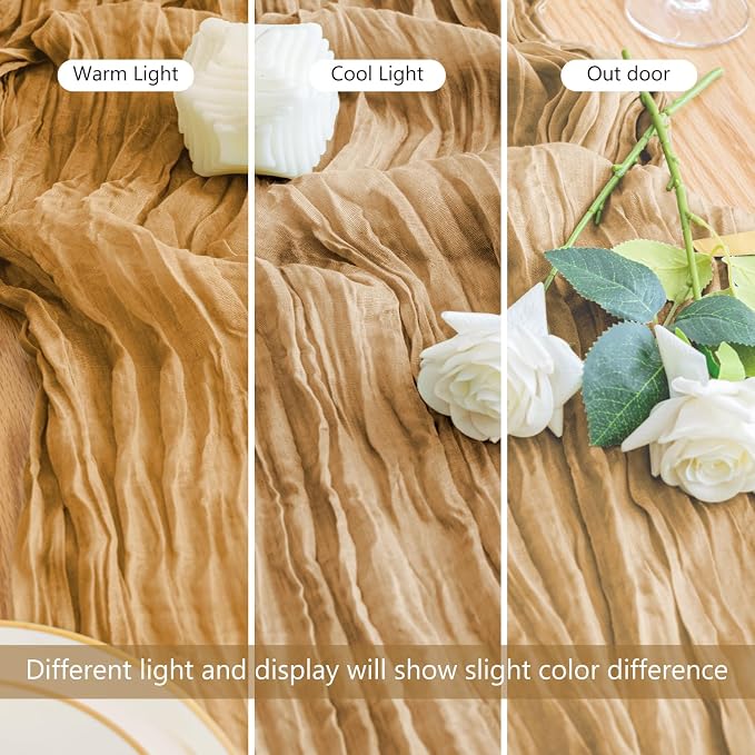 Cheesecloth Table Runner 10FT 3Pcs Khaki Boho Gauze Rustic Sheer Runners | - Image 5