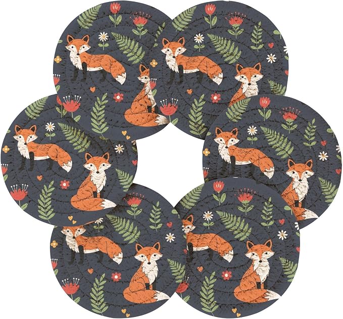 Fox Flower Black Pattern Coasters - Image 2