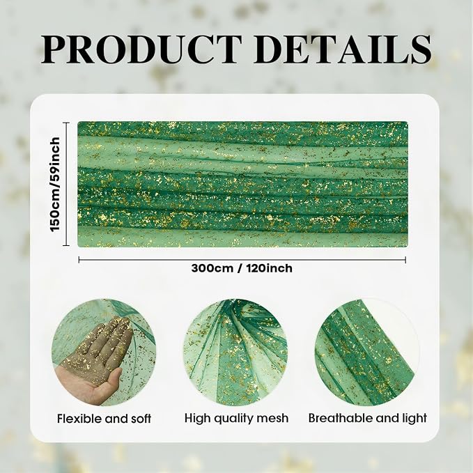 Artoid Mode Green Gold Gauze Table Runner 59x120 Inch 10FT, Glitter Metallic - Image 7