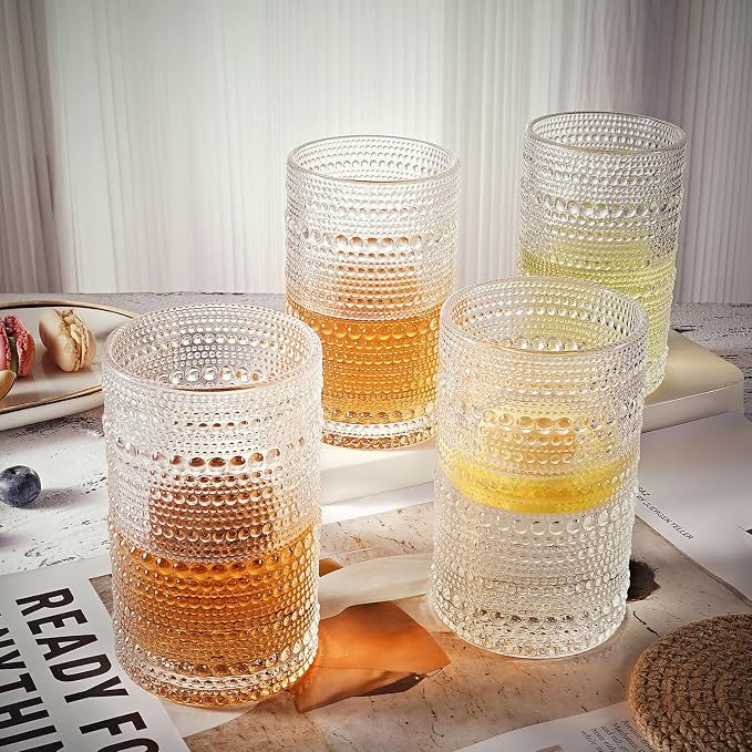 OPAYLY hobnail drinking glasses Highball Glasses Set of 6 12oZ Embossed Vintage - Image 5