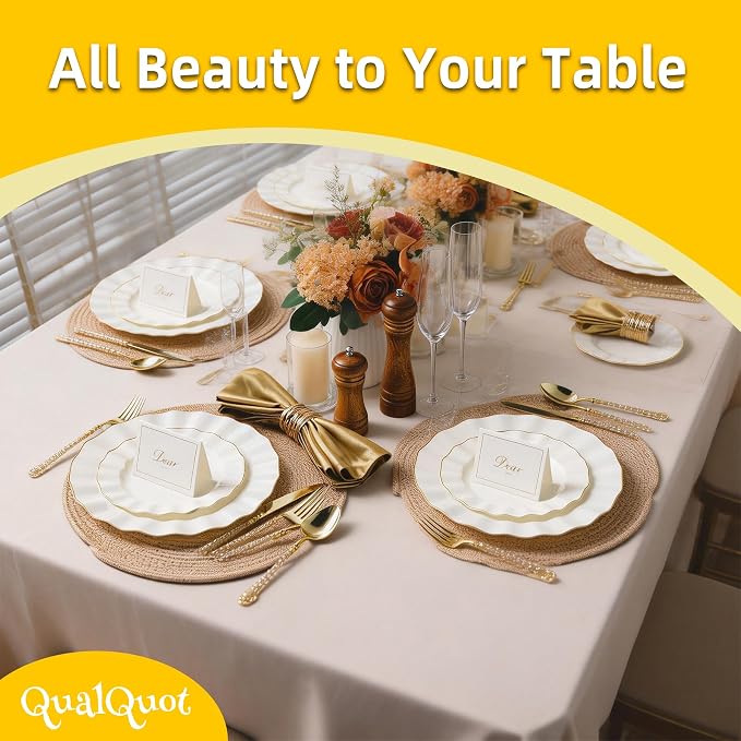 72PCS Ivory White Plastic Plates, Wavy Plates - Image 3