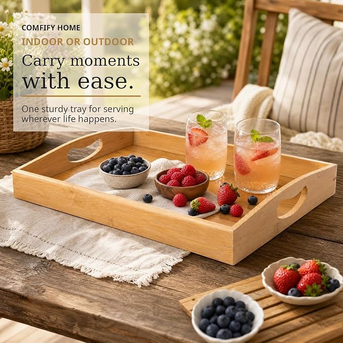 Comfify Bamboo Serving Trays – Set of 3 Ottoman Trays - Image 6