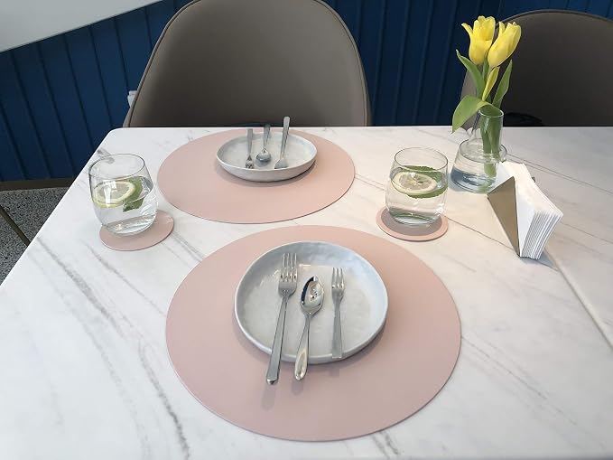 Round Table Placemats and Coasters, Vinyl Faux Leahter Coffee Mats Kitchen Mats - Image 5