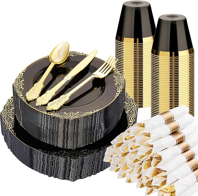 Bestluck 350PCS Black Disposable Dinnerware by Bestluck