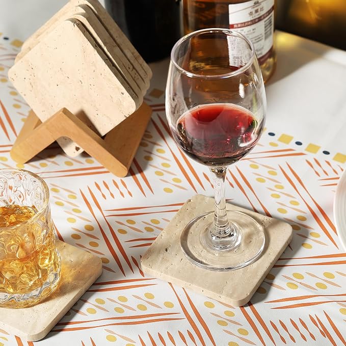 Travertine Coasters Set of 5, Square Coasters - Image 7
