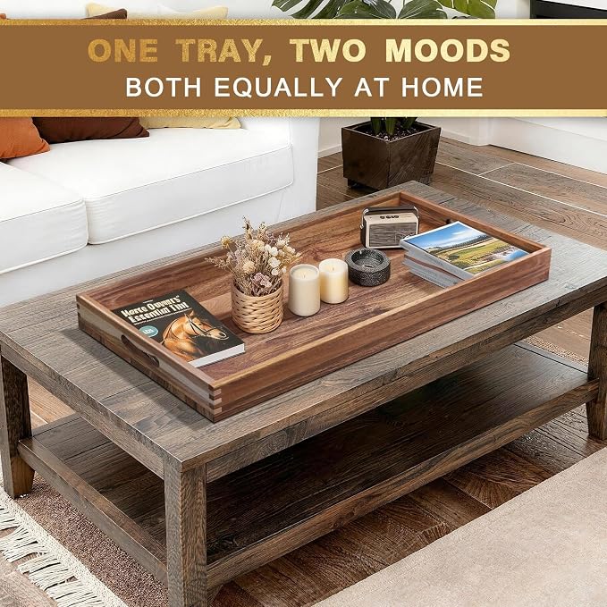Extra Large Ottoman Tray, 40 x 20 inches Acacia Wood Serving Tray | Rectangle - Image 4