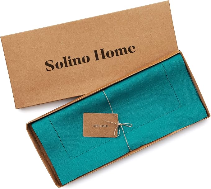Solino Home 100% Pure Linen Table Runner Teal, Classic Hemstitch 14 x 90 in | - Image 5