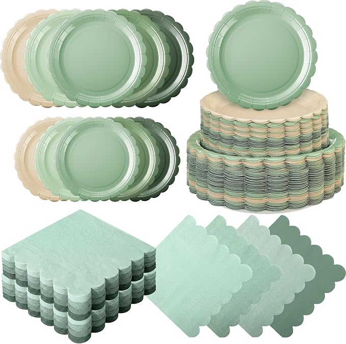 110pcs Sage Green Plates and Napkins Tableware Set Serve 25 Guests Includes by Ziliny