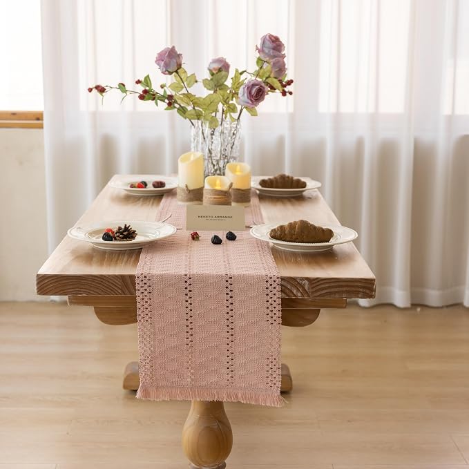 Keketoarrange Boho Macrame Table Runner 12x108 Inch | Woven Burlap Rustic - Image 2