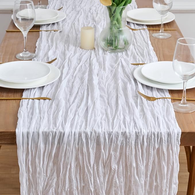 Asee'm 3pcs Ivory White Cheesecloth Table Runner Summer 10FT Gauze Rustic | - Image 2