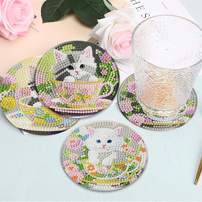Mrnsiet 8PCS Cat Diamond Art Coaster Kits - Image 7