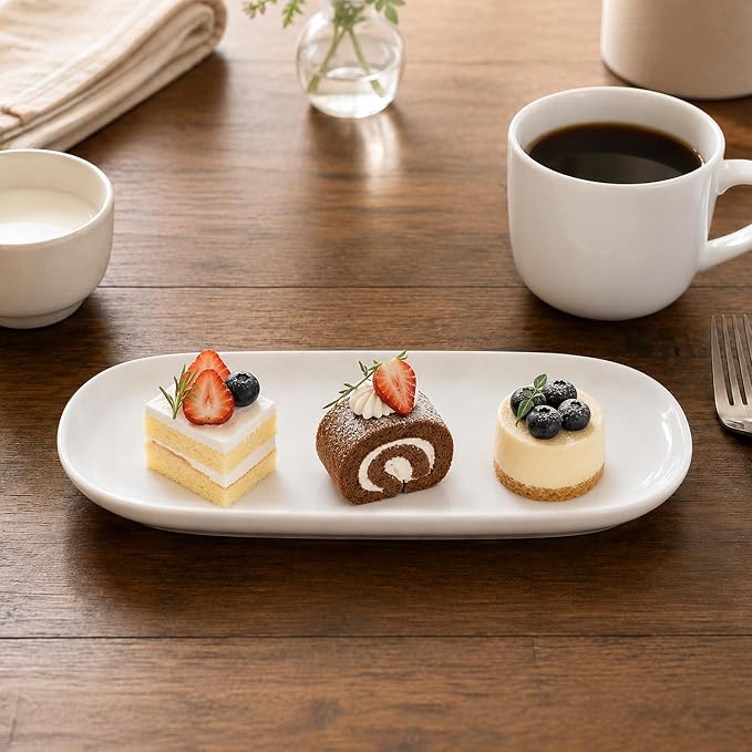 Oval Serving Plates, 10 Inch White Ceramic Dessert Appetizer Platters Trays Set - Image 8