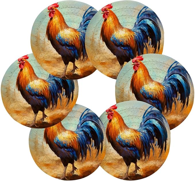 YETTASBIN Rooster 6 Pcs Drink Coasters - Image 2