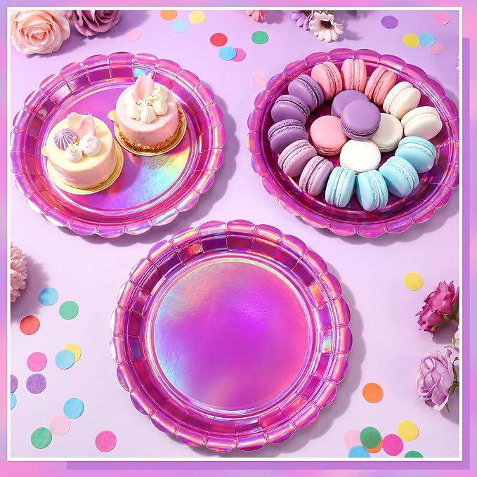 NatNarr 30 Pk Iridescent Pink Plates 9" Holographic Dessert Cake Plates | - Image 7