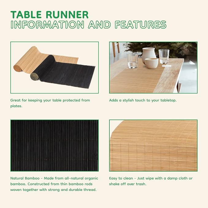 BambooMN Carbonized Bamboo Matchstick Table Runner, 1 Piece | Natural, Home - Image 5