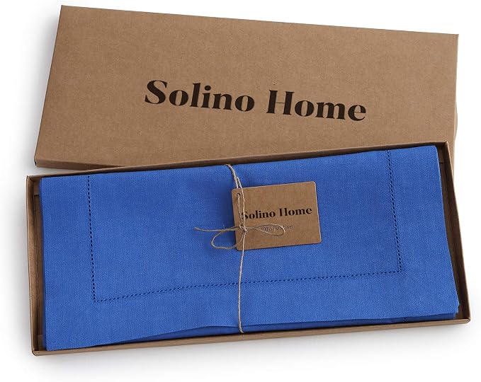 Solino Home 100% Pure Linen Table Runner Blue, Classic Hemstitch 14 x 48 in | - Image 6