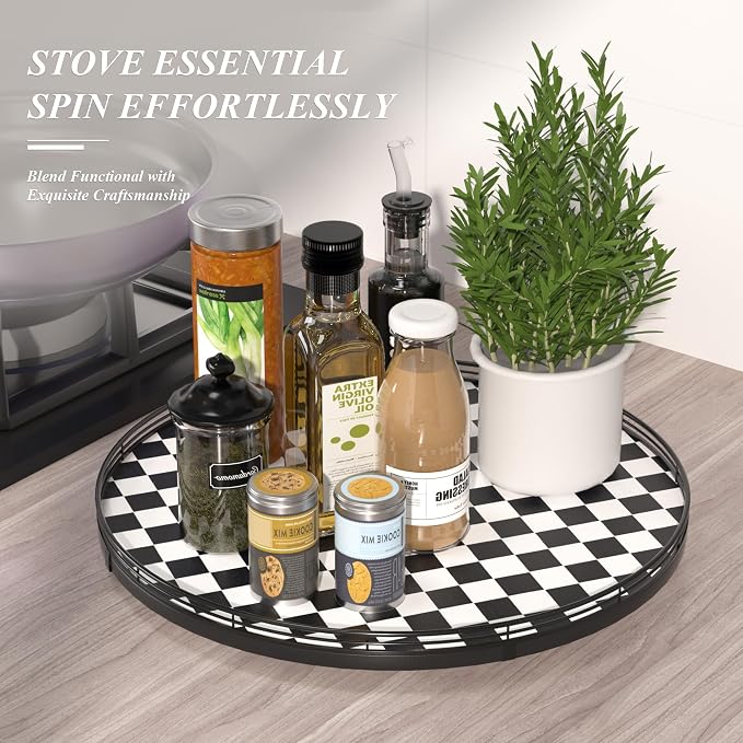 AMH18-Inch Black and White Checkerboard Lazy Susan Decorative Tray | Smooth - Image 5