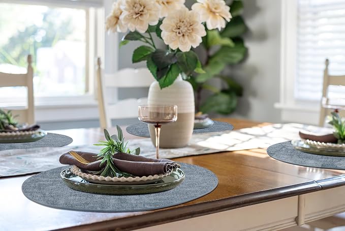 Round Faux Leather Placemat and Coaster 8 Packs, Washable Heat Resistant Dining - Image 7