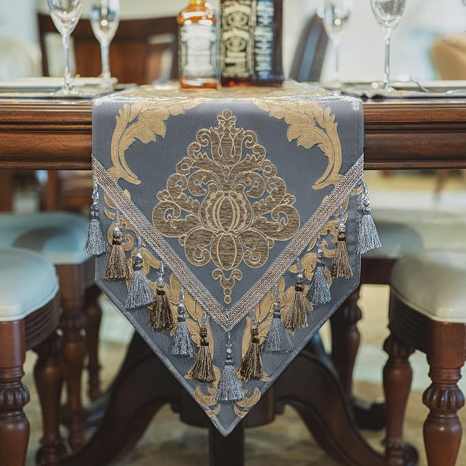 Loom and Mill Luxury Damask Table Runner 108 Inches Long, 13x108 in - Image 3