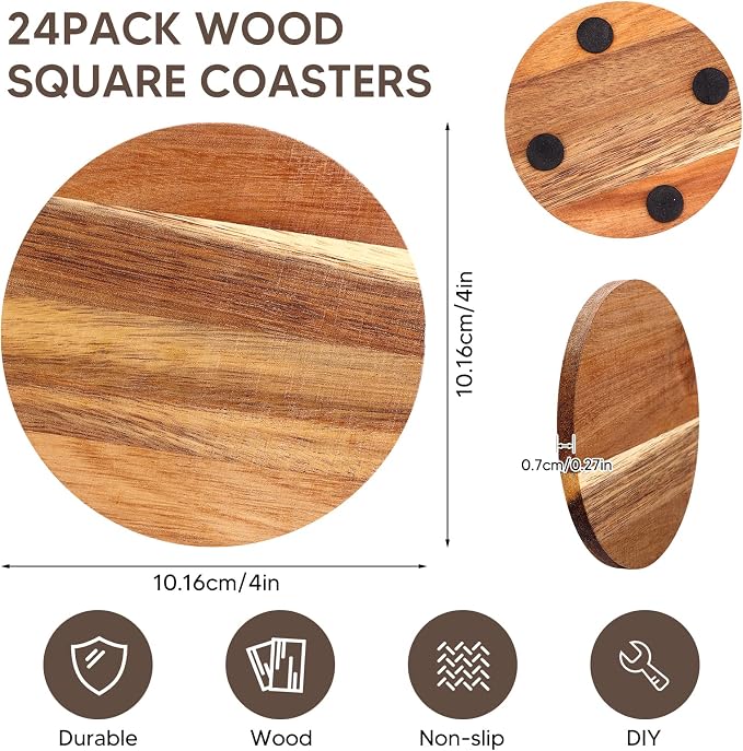 24PCS Wood Coasters Round Wooden Coaster - Image 2
