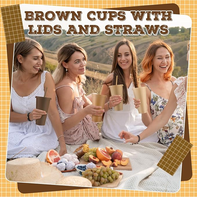 Skylety 24 Pcs Brown Plastic Cups - Image 5