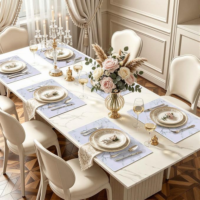 Faux Leather Heat Resistant Placemats 6 Packs, Waterproof Wipeable Dining PU - Image 2