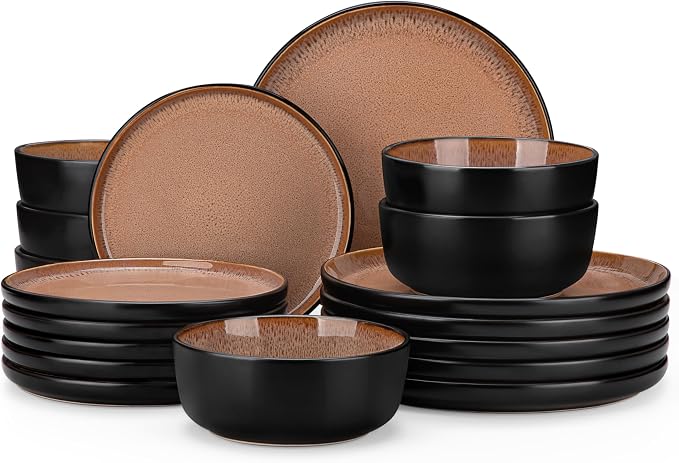 vancasso Plates and Bowls Sets, 18 Pieces Stoneware Dinnerware Sets by vancasso