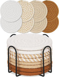 8 Pcs Drink Coasters with Holder, Boho Minimalist Cotton Woven Coasters Set by Adorever