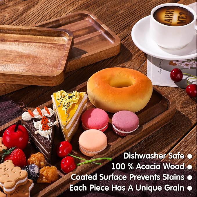 Roowest 5 Pack Solid Acacia Wood Serving Trays - Image 3