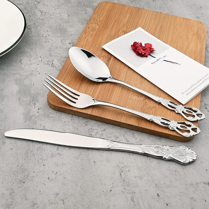 Mirror Polished Silver Silverware Set, 24-Piece 18/10 Stainless Steel Shiny - Image 6