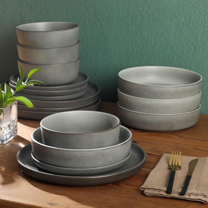 Gibson Elite Pasco 16 Piece Plates and Bowls Double Bowl Reactive Glaze Dishes - Image 3