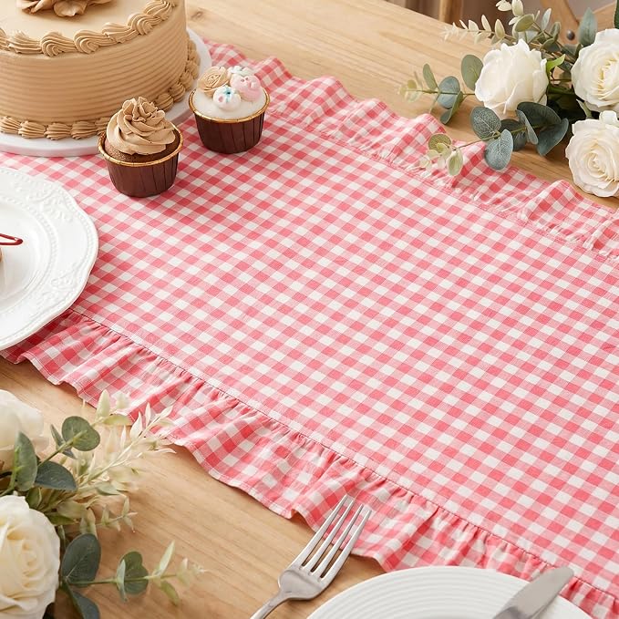 Eternal Beauty 14x72 Gingham Ruffle Table Runner - Image 3