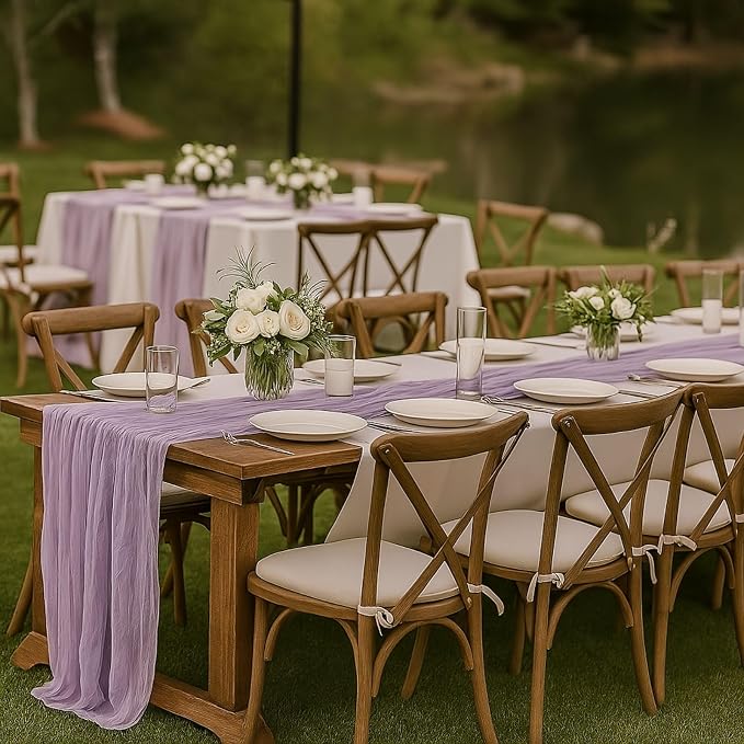 3 Pack Lilac 10FT Purple Cheesecloth Table Runner –120 Inch Boho Gauze Table - Image 4