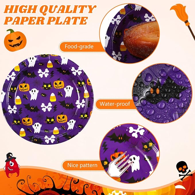 120 Pcs Halloween Paper Plates 7 Inch Spider Web Party Plates, Pumpkin Spooky - Image 2