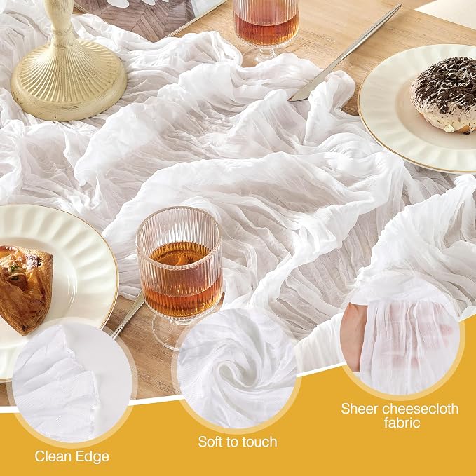 White Cheesecloth Table Runner 120inch Boho Gauze Wedding Decor | 120 Inch - Image 7