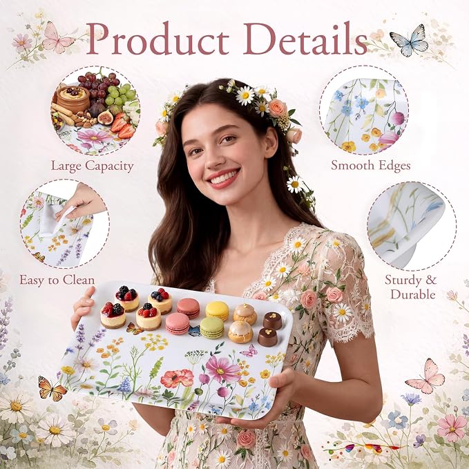 Vesici 4 Pack Wildflower Melamine Serving Trays, 13 x 10 in Rectangular - Image 3
