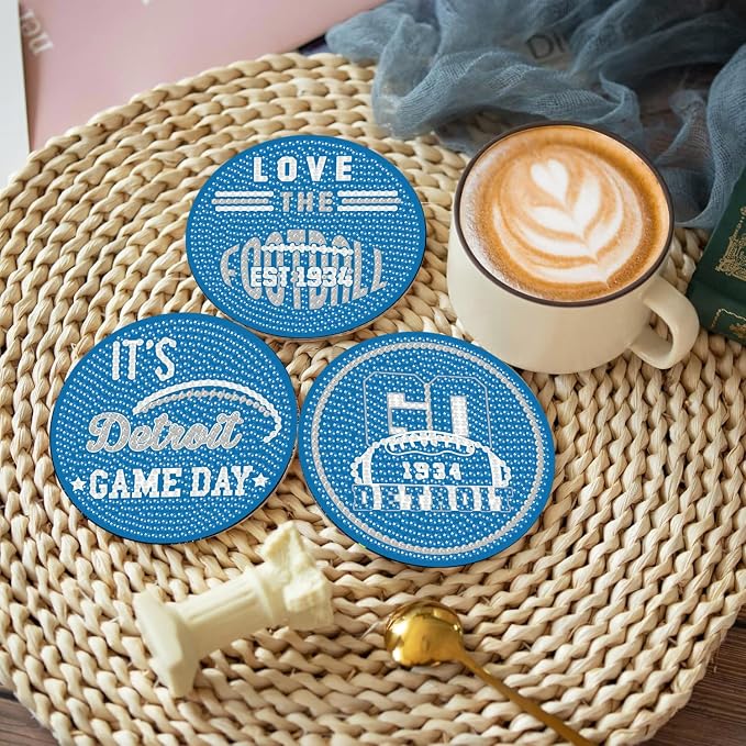 Bartogro 8 Pcs Diamond Painting Coaster Kits, DIY Football Diamond Art Coasters - Image 3